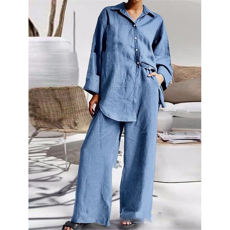Damen Leinen-Lounge-Set mit weitem Hemd und Palazzo-Hose Echo Archiv
