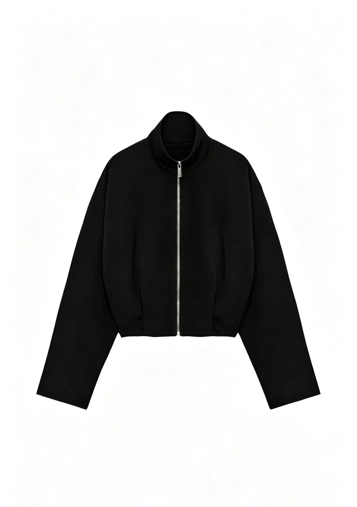 Damen Kurze Boxy-Jacke mit Stehkragen und sichtbarem Metallreißverschluss Echo Archiv