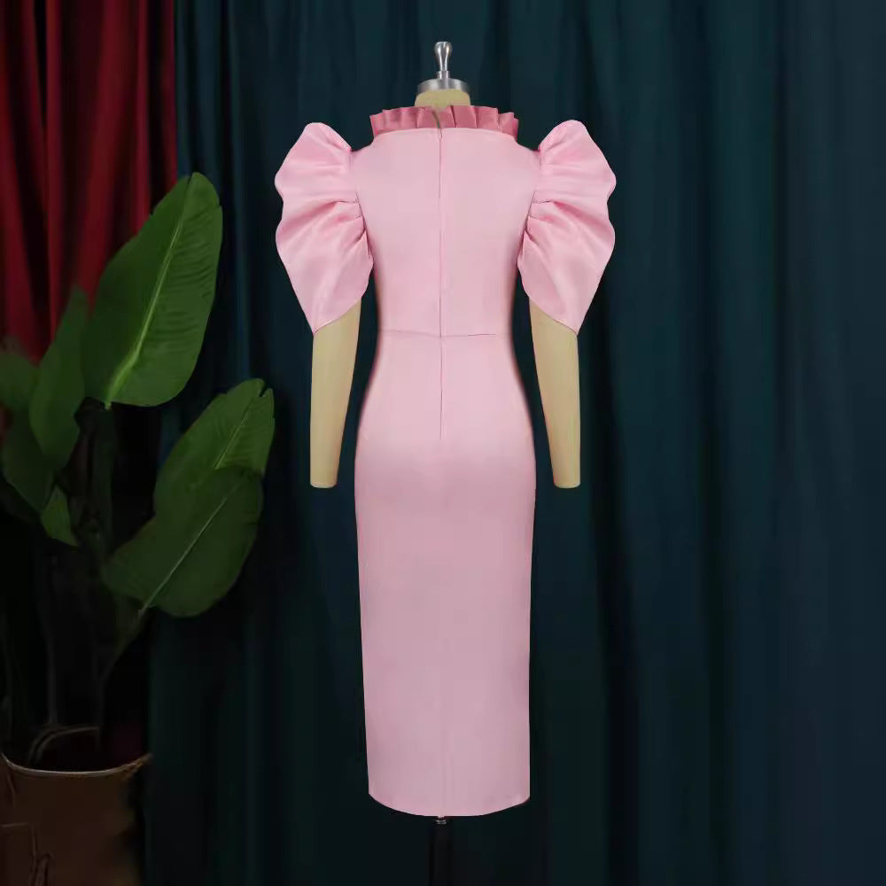 Damen Elegantes Maxikleid mit voluminösen Puffärmeln und Knopfdetails Echo Archiv