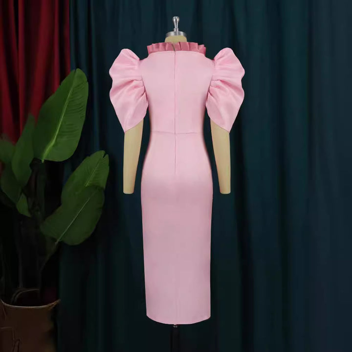 Damen Elegantes Maxikleid mit voluminösen Puffärmeln und Knopfdetails Echo Archiv
