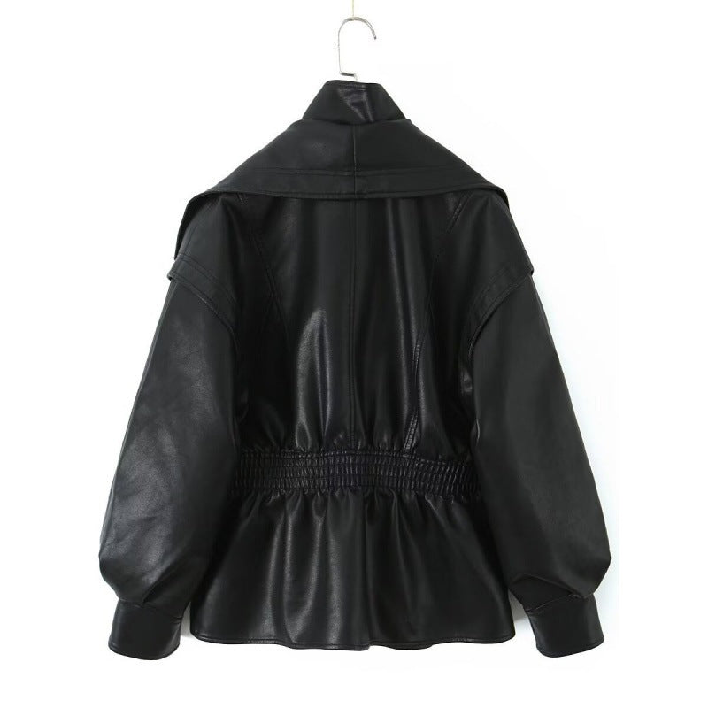 Damen Kunstlederjacke mit weitem Schalkragen und gerafftem Taillenbund Echo Archiv