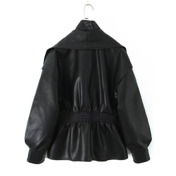 Damen Kunstlederjacke mit weitem Schalkragen und gerafftem Taillenbund Echo Archiv