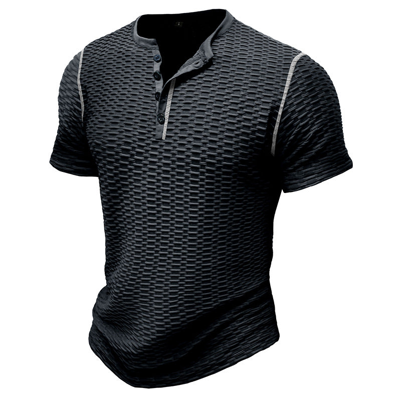Herren modisches Kurzarm-Henley Shirt mit strukturiertem Design Echoarchiv
