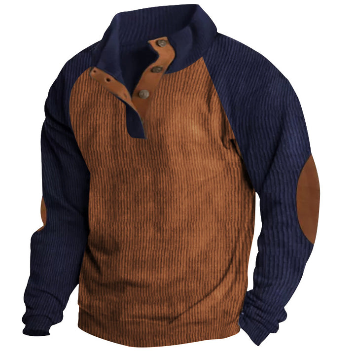 Herren nan strukturiertes Henley-Sweatshirt mit Stehkragen, Raglanärmeln und Ellbogenpatches Echo Archiv