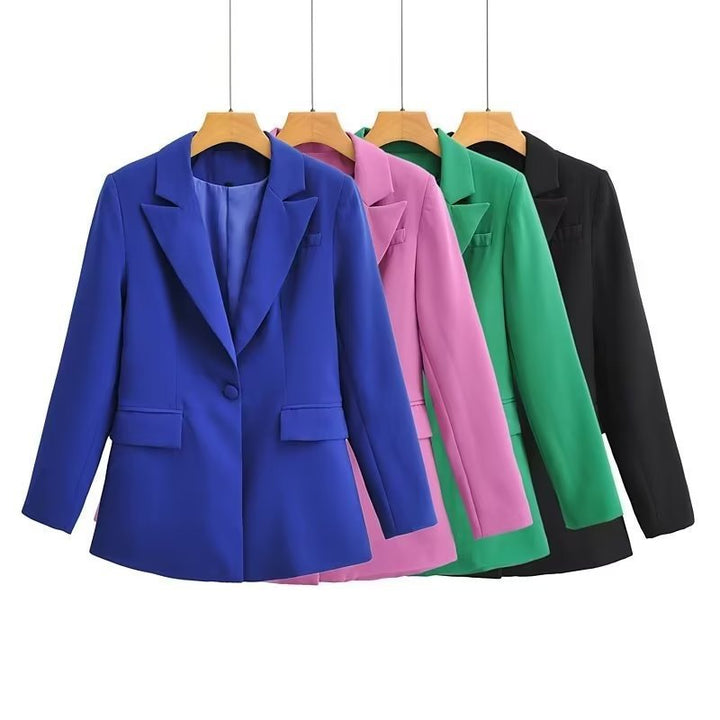 Damen Figurschmeichelnder Ein-Knopf-Blazer im modernen Oversize‑Cut mit Reverskragen und Pattentaschen Echo Archiv