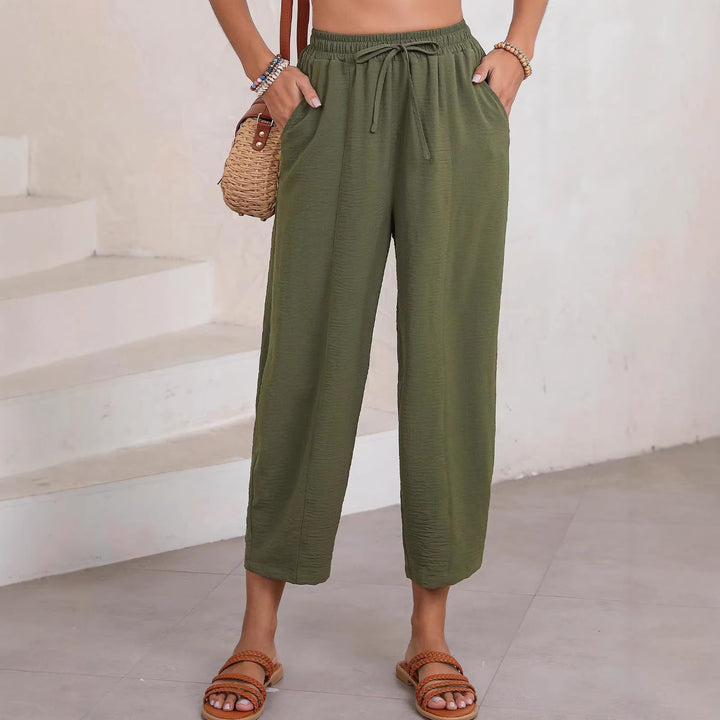 Damen Bequeme, weit geschnittene Sommerhose mit elastischem Bund und seitlichen Taschen Echo Archiv