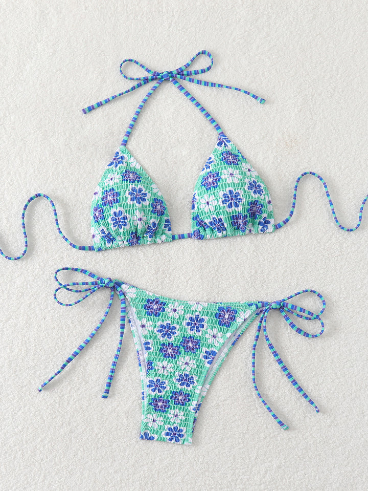 Damen Triangel-Bikini mit verspieltem Blumendesign und elastischen Trägern Echo Archiv