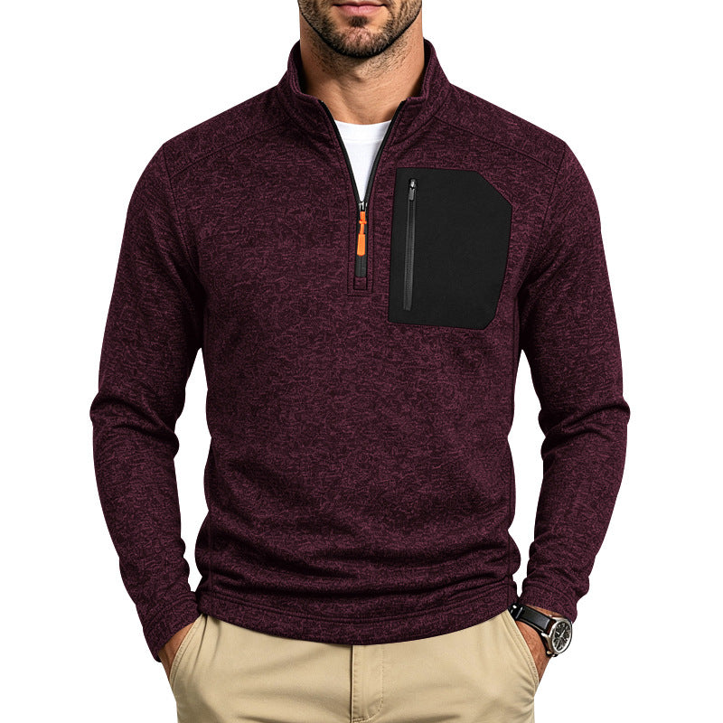 Herren Texturierter Troyer-Pullover mit halbem Reißverschluss und Brust-Zip-Tasche Echoarchiv