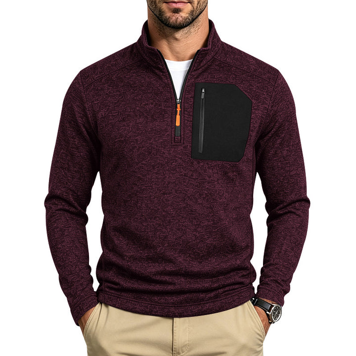 Herren Texturierter Troyer-Pullover mit halbem Reißverschluss und Brust-Zip-Tasche Echoarchiv