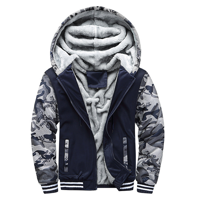Herren Kapuzenblouson mit dichtem Sherpa-Innenfutter, kontrastierenden Ärmeln und Kordelzug – Cavarno