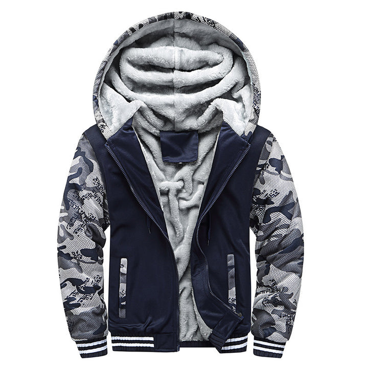 Herren Kapuzenblouson mit dichtem Sherpa-Innenfutter, kontrastierenden Ärmeln und Kordelzug – Cavarno