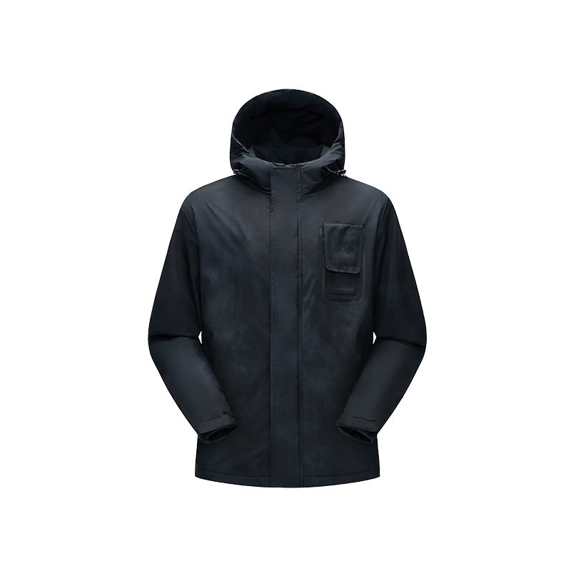 Herren Minimalistische technische Shell-Jacke mit Kapuze und Utility-Brusttasche Echo Archiv
