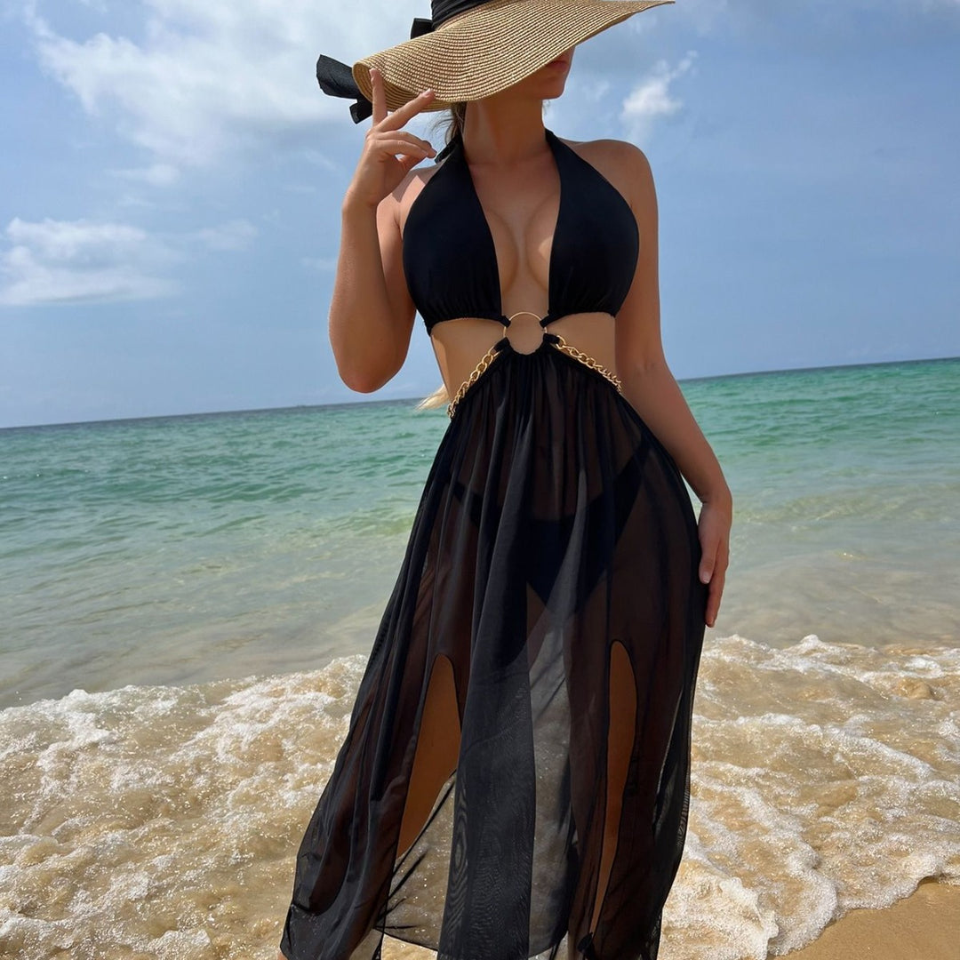 Damen Transparenter Strandüberwurf mit modischen Akzenten Echo Archiv