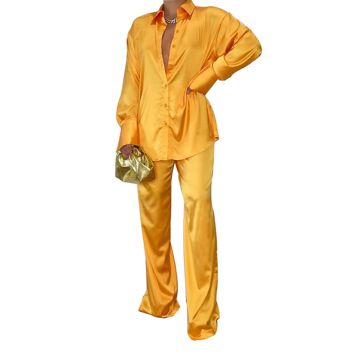 Damen Satin-Hemd und Palazzo-Hose Lounge-Set Echoarchiv