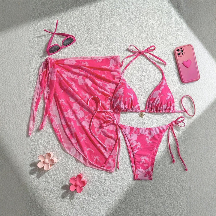 Damen Triangel-Bikini-Set mit verstellbaren Trägern und Wickeltuch Echo Archiv