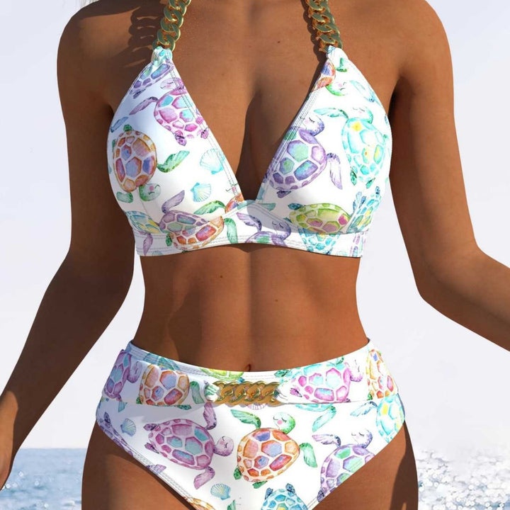 Damen Triangel-Bikini mit verstellbaren Bindebändern und modischem Wellenmuster Echo Archiv
