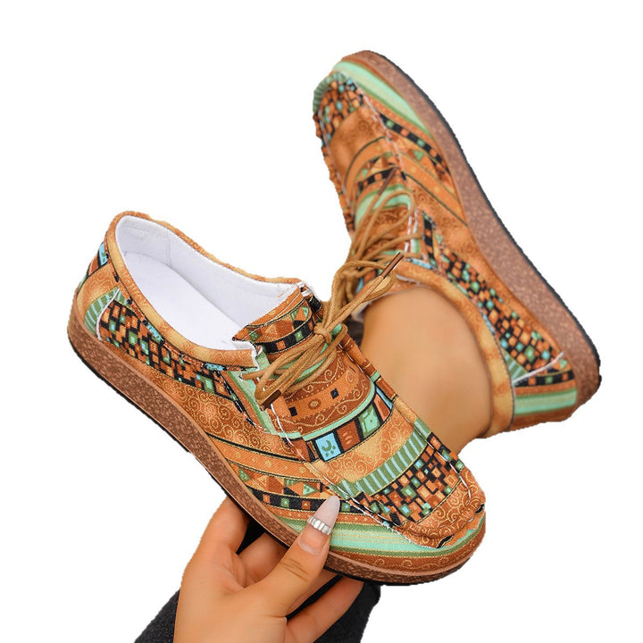 Damen bunte gemusterte Canvas-Schnürschuhe mit leichter Plateau-Sohle Echo Archiv