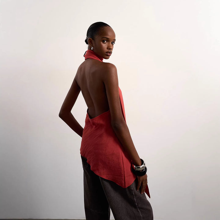 Damen asymmetrisches Wickeloberteil mit elegantem Schal Echo Archiv
