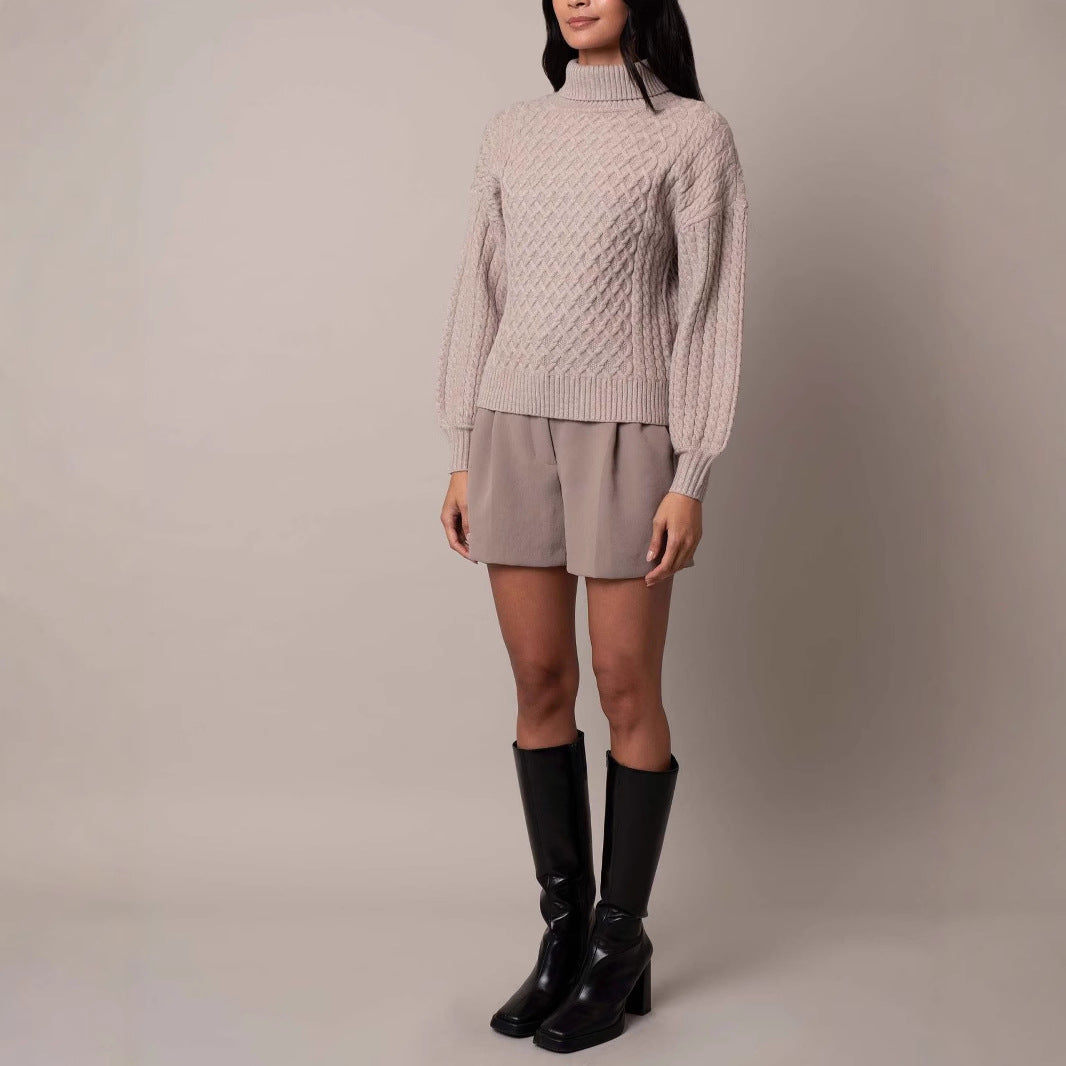Damen Modischer Strickpullover mit hohen Kragen – Mavelle