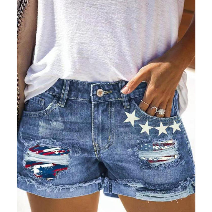 Damen Modische Destroyed Denim-Shorts mit kreativen Aufnähern Echo Archiv