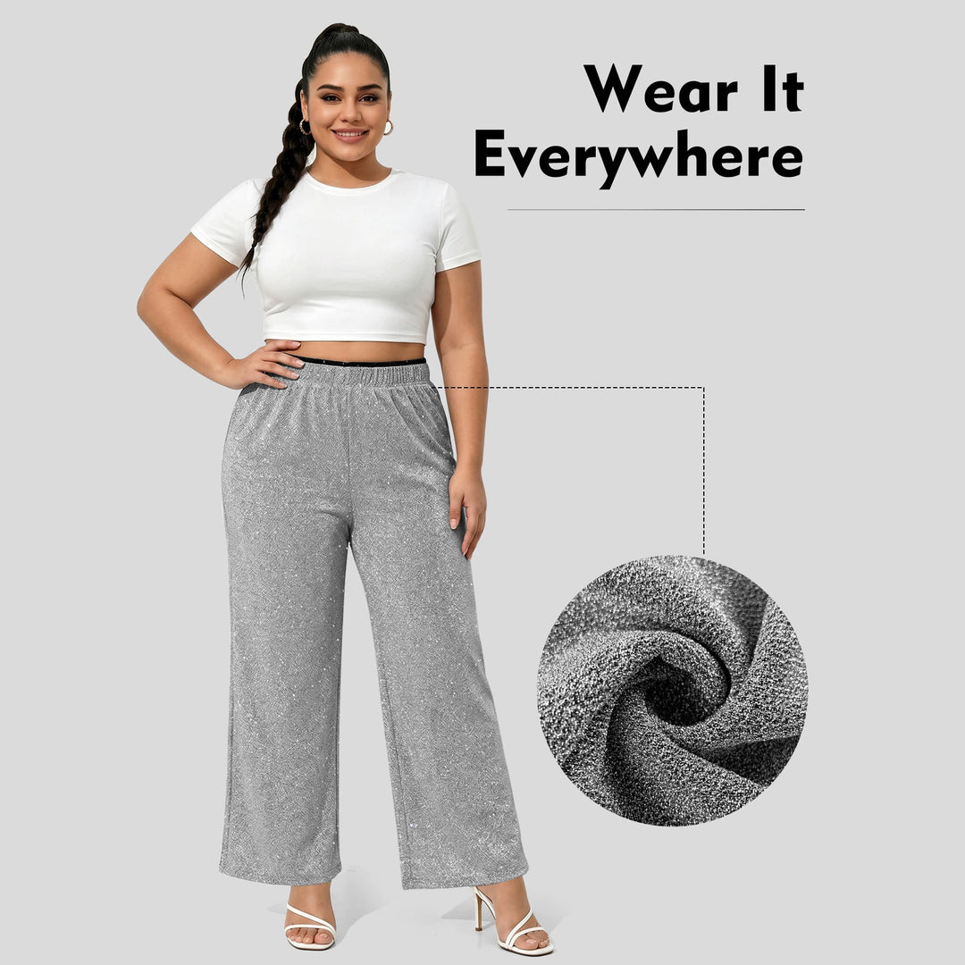 Damen Glitzernde Palazzo-Loungehose mit elastischem Komfortbund echoarchiv-