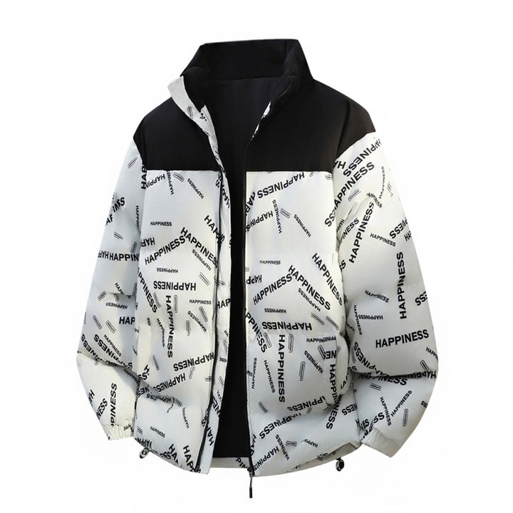 Unisex Oversize-Steppjacke mit Allover-Print, Stehkragen & Kordelzugsaum Echoarchiv