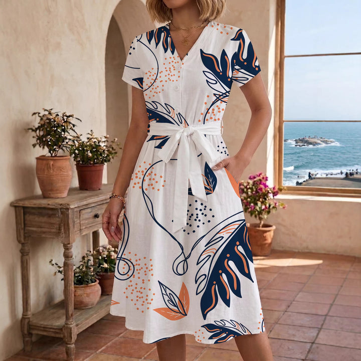 Damen lässiges Kleid mit modernem Leoprint und taillierbarem Gürtel Echo Archiv