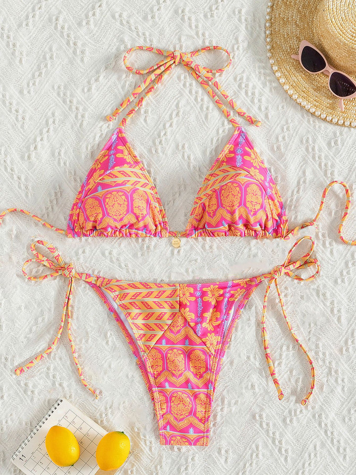 Damen Triangel-Bikini mit verspielt floralem Design und bindbaren Trägern Echo Archiv
