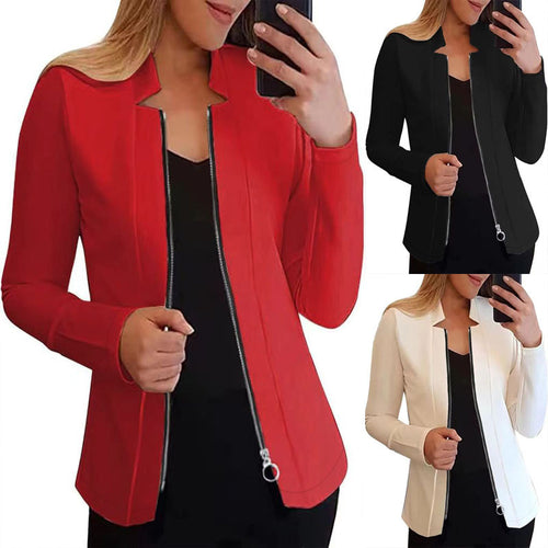 Damen Taillierter Scuba‑Blazer mit Stehkragen und durchgehendem Reißverschluss – Valéne