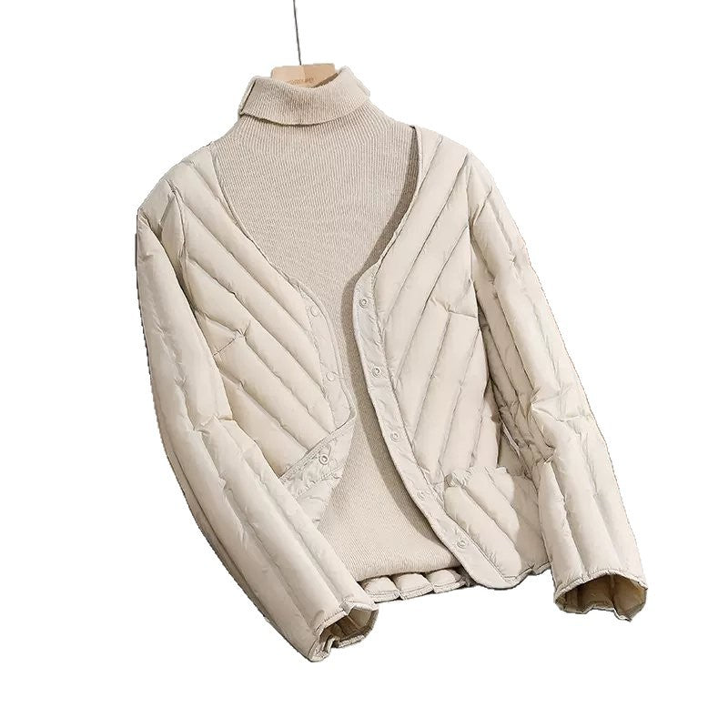 Damen Ultraleichte gesteppte Cardigan-Jacke mit V-Ausschnitt und Druckknopfverschluss Echoarchiv