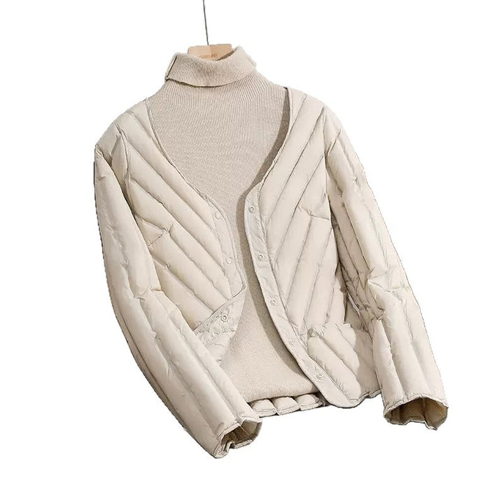 Damen Ultraleichte gesteppte Cardigan-Jacke mit V-Ausschnitt und Druckknopfverschluss Echoarchiv