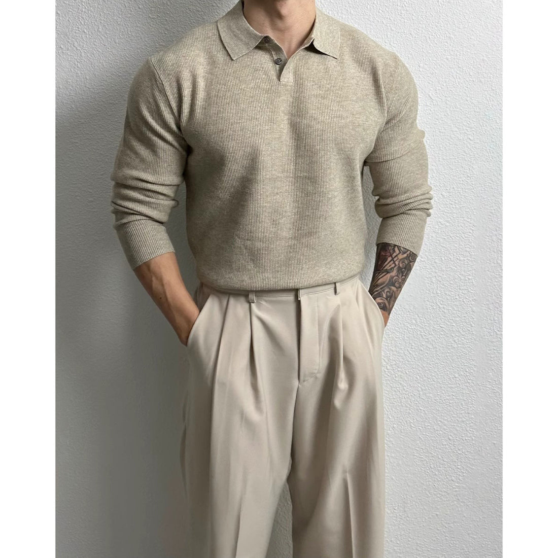 Herren Elegant Strukturierter Langarm-Pullover Echo Archiv