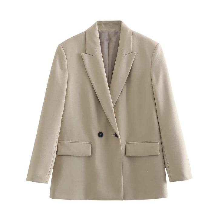 Damen Doppelreihiger Longblazer mit weitem Schalkragen und Pattentaschen Echo Archiv