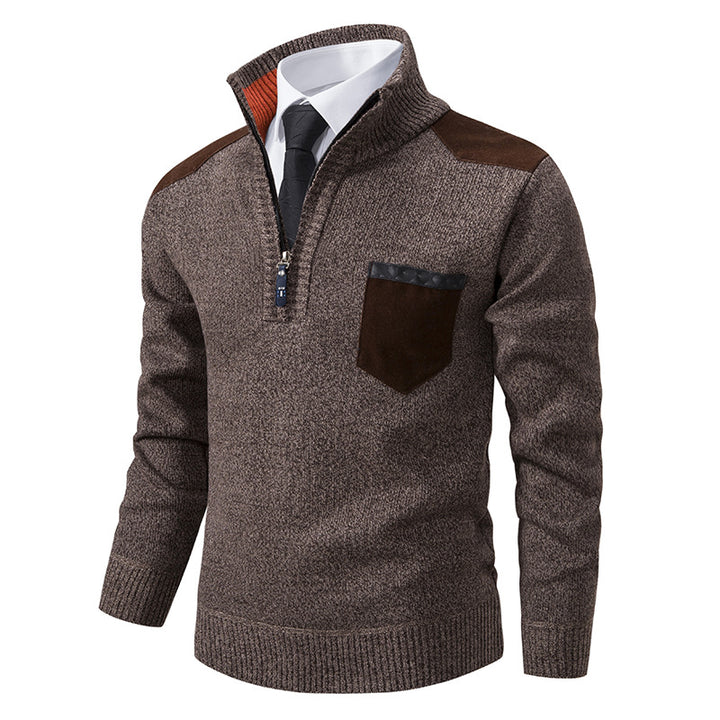 Herren eleganter Strickpullover mit Kragen und Taschen Echoarchiv