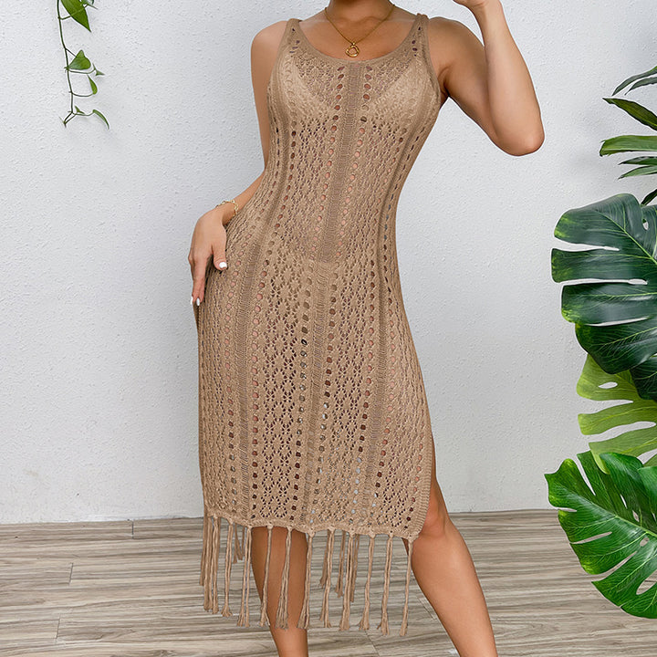 Damen Sommerliches Häkelkleid mit Fransen und seitlichem Schlitz Echo Archiv