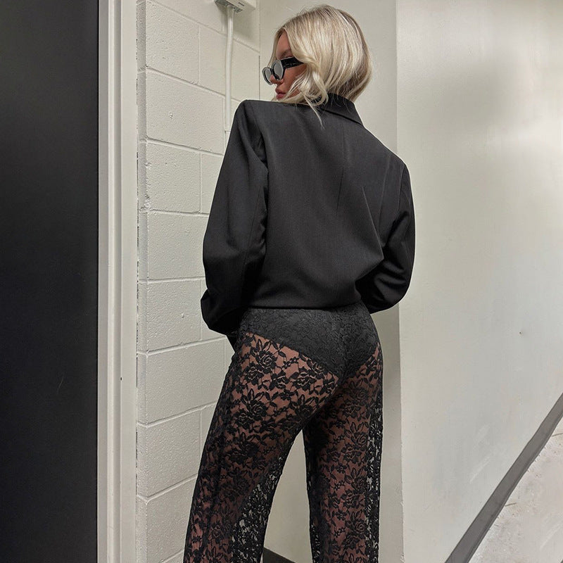 Damen Elegante Spitzenhose mit weitem Bein und hoher Taille Echo Archiv