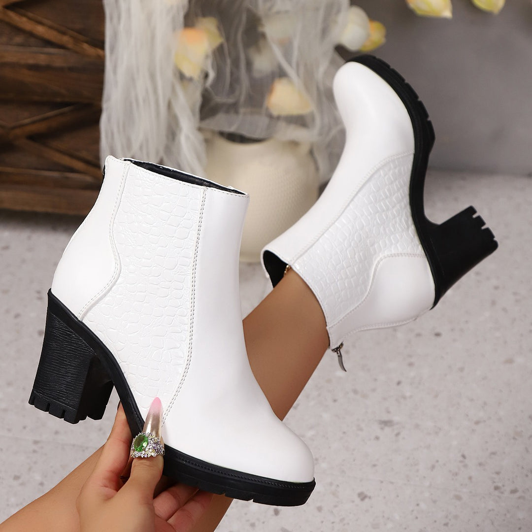 Damen  stylische Ankle-Boots mit Krokoprägung und mittelhohem Blockabsatz Echo Archiv