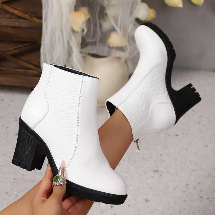 Damen  stylische Ankle-Boots mit Krokoprägung und mittelhohem Blockabsatz Echo Archiv