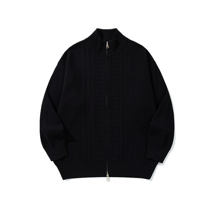 Herren Grobgestrickter Zip-Cardigan mit hohem Kragen und Doppelreißverschluss Echo Archiv