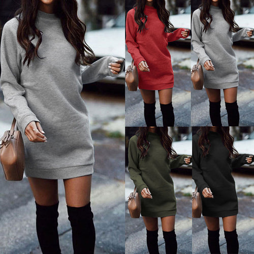 Damen nan legeres Sweatshirt-Kleid mit Rundhalsausschnitt geradem Schnitt und langen Ärmeln Echo Archiv