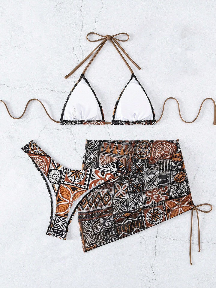 Damen Triangel-Bikini mit kontrastierenden Mustern Echo Archiv