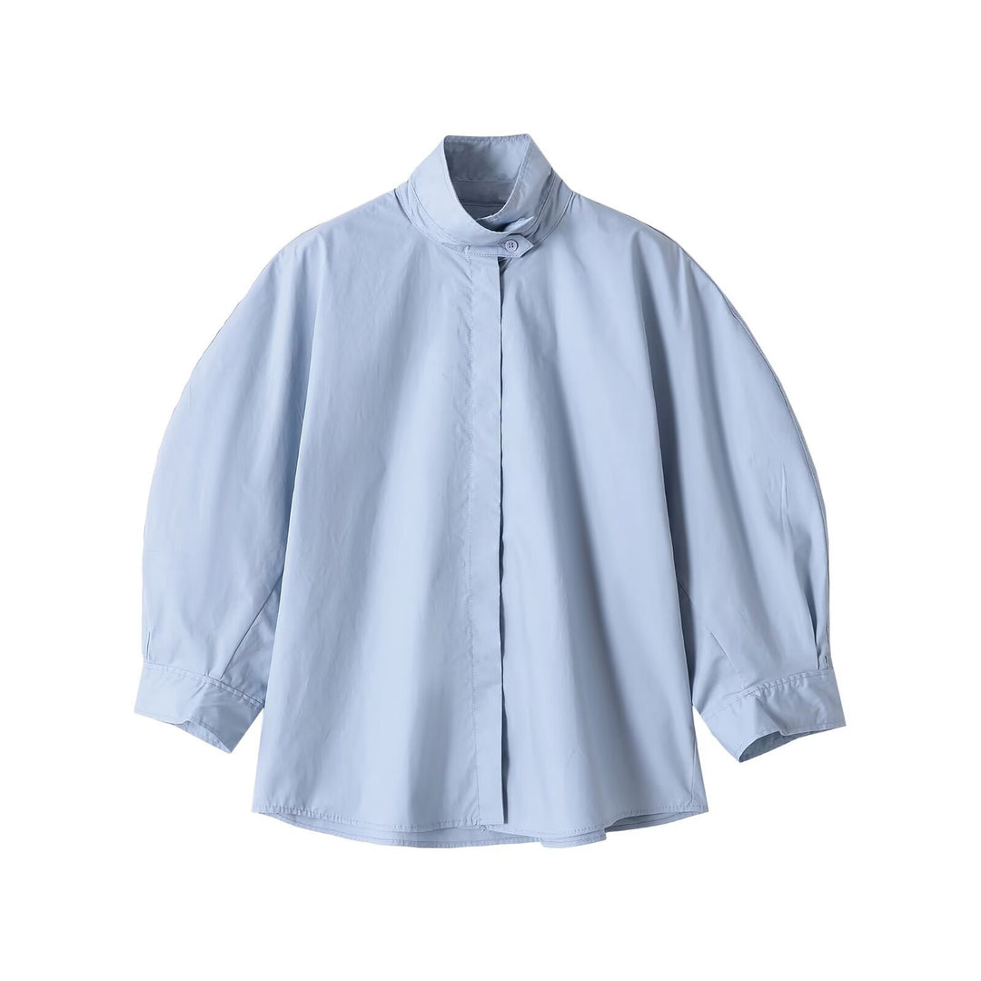Damen Oversize Bluse mit Stehkragen und verdeckter Knopfleiste Echo Archiv