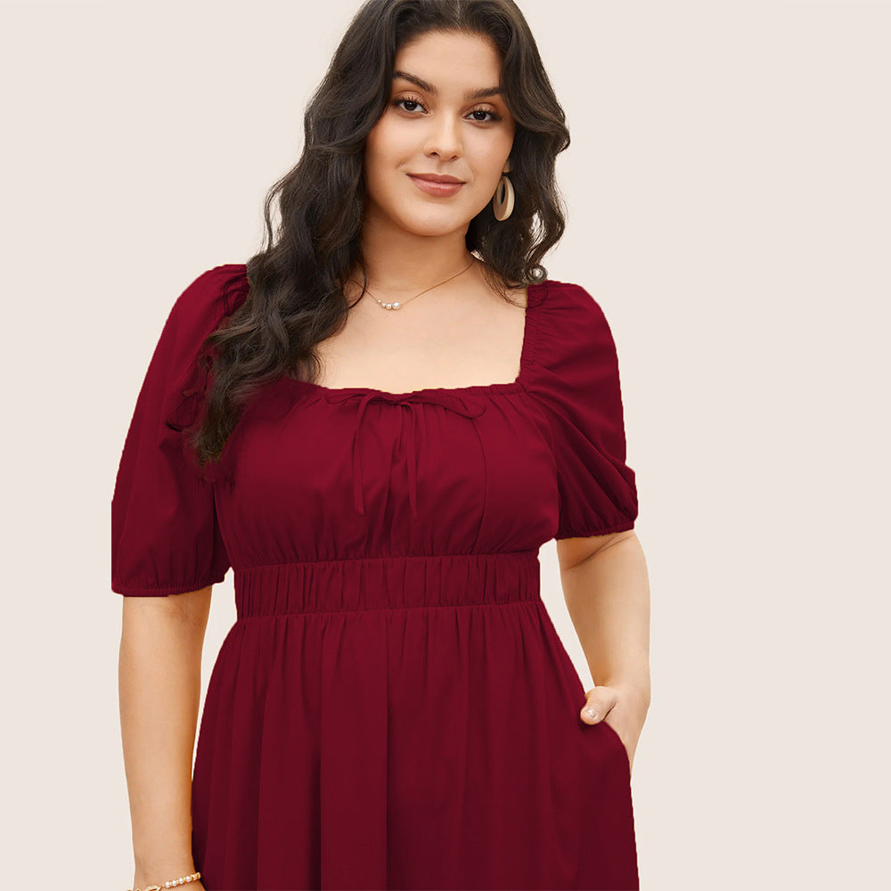 Damen elegantes Midikleid mit modischen Puffärmeln und Taillenschnürung Echo Archiv