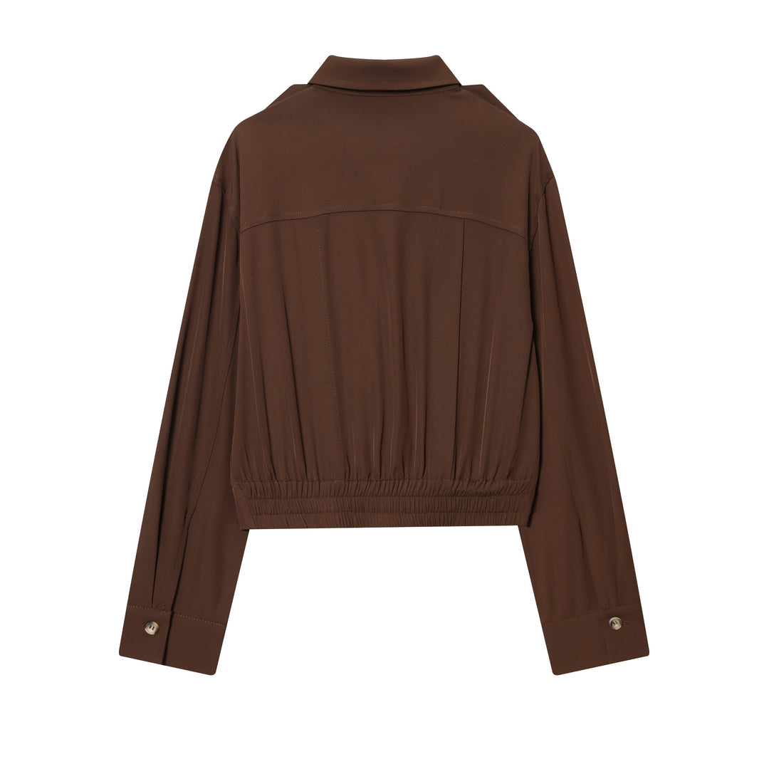 Damen taillierte Cropped-Hemdbluse mit Schulterklappen und Zierknopfleiste – Élovi
