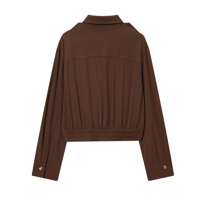 Damen taillierte Cropped-Hemdbluse mit Schulterklappen und Zierknopfleiste – Élovi