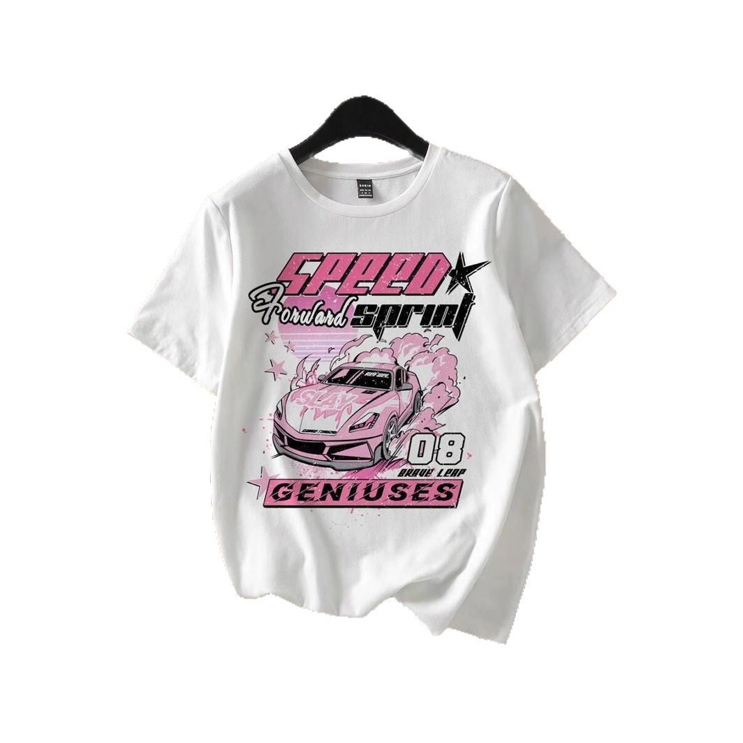 Damen T-Shirt mit kreativem Auto-Motiv und urbanem Schriftzug Echo Archiv