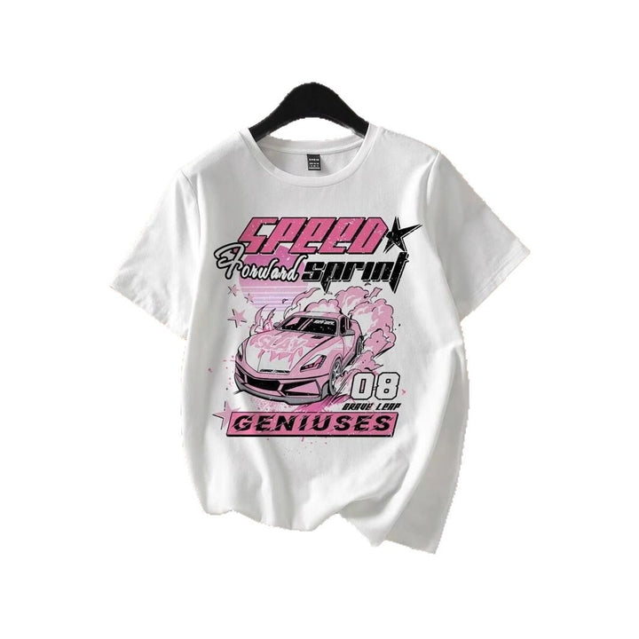 Damen T-Shirt mit kreativem Auto-Motiv und urbanem Schriftzug Echo Archiv