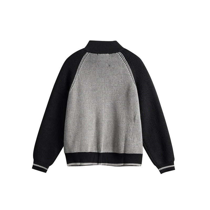 Unisex Gestrickte Zip‑Strickjacke im Raglan‑Schnitt mit hohem Stehkragen und Rippstruktur Echoarchiv