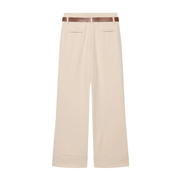 Damen Culotte-Hose mit hohem Bund, weitem Bein, breitem Aufschlag und Gürtelpassanten – Avélisse