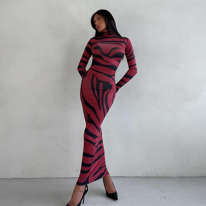 Damen Elegantes transparentes Maxikleid mit Leopardenmotiv und langem Arm Echo Archiv